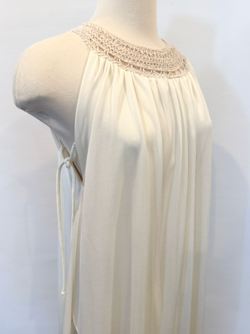 Joseph Magnin Silky Satin Ivory Vintage Goddess Maxi Gown Halter Kaftan Dress - Picture 5 of 15